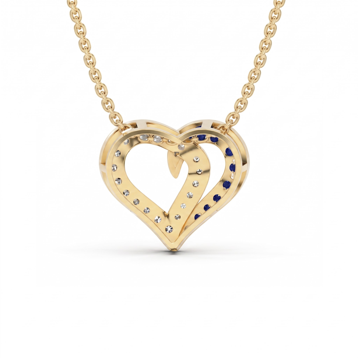 0.64 Cttw Round Blue Sapphire and Lab Grown Diamond 14K Gold Pave Open Heart Pendant Necklace