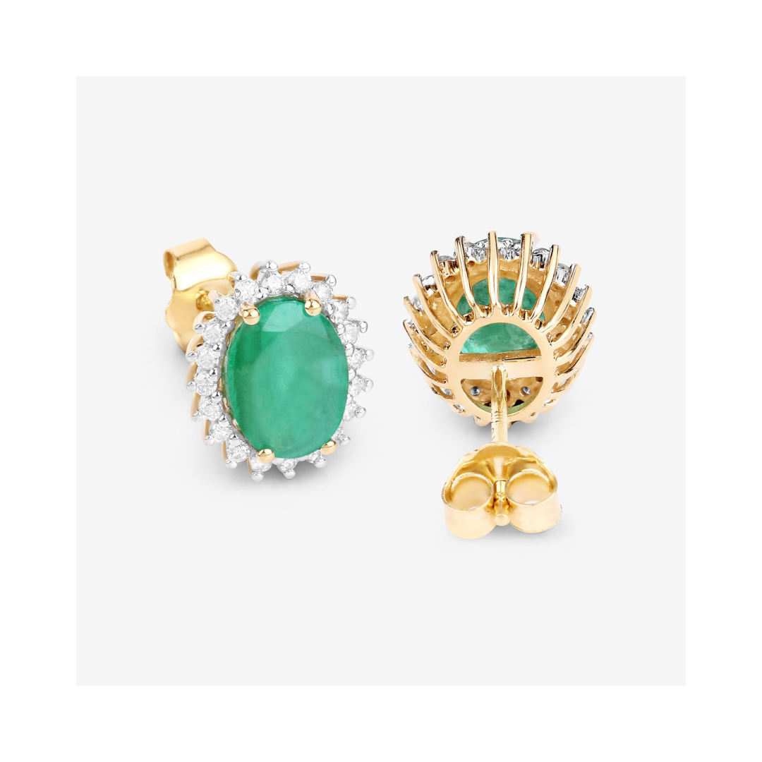 Genuine Zambian Emerald Diamond 10K Earrings
