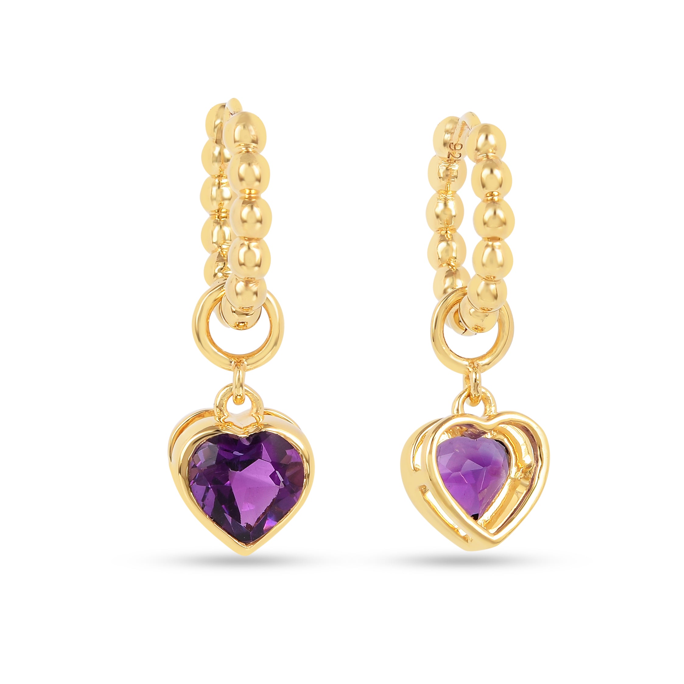 22k Gold Vermeil Amethyst Heart Hoop Earrings