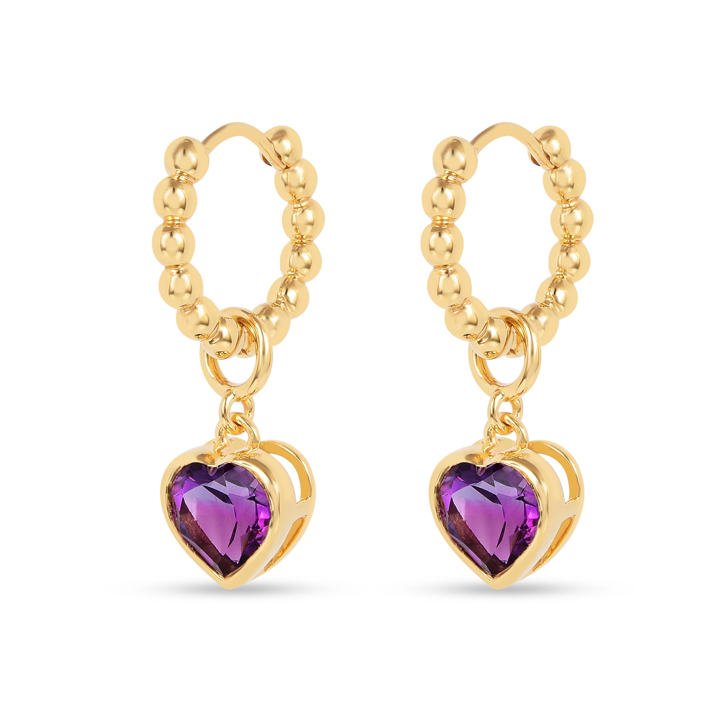 22k Gold Vermeil Amethyst Heart Hoop Earrings