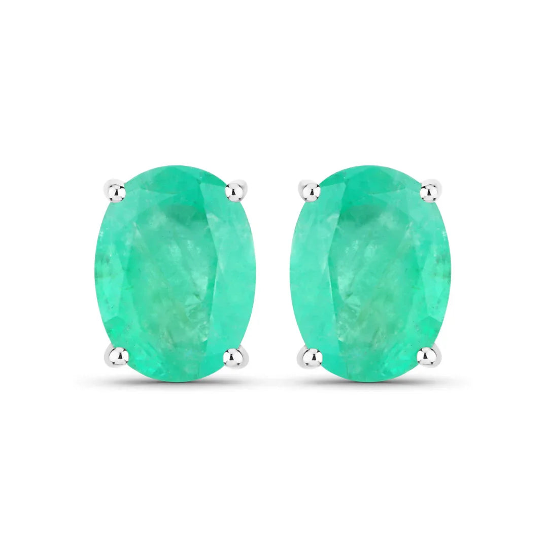 Genuine Green Zambian Emerald Oval Stud Earrings