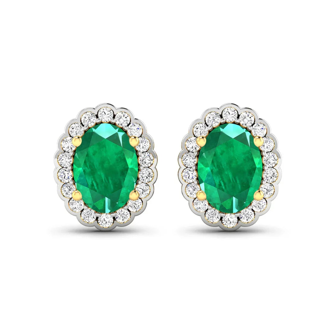 Genuine Diamond and Zambian Emerald Halo Earrings