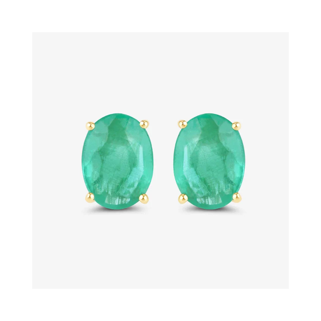 Genuine Green Zambian Emerald Oval Stud Earrings