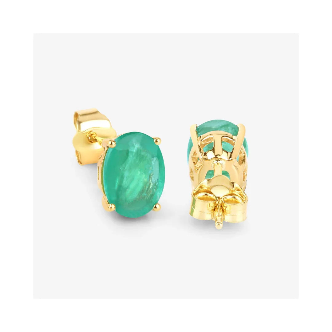Genuine Green Zambian Emerald Oval Stud Earrings