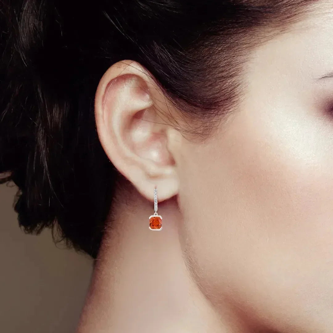 Pendientes de aro con zafiro color melocotón