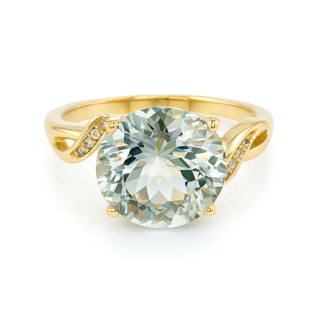 Natural Round Green Amethyst Silver Ring