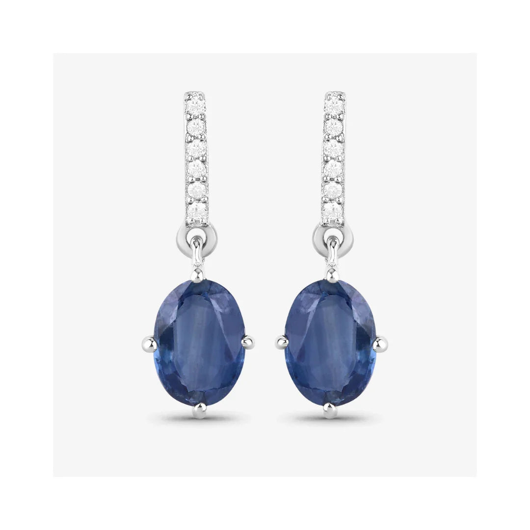 Genuine Blue Sapphire and Diamond 10K Gold Earrings