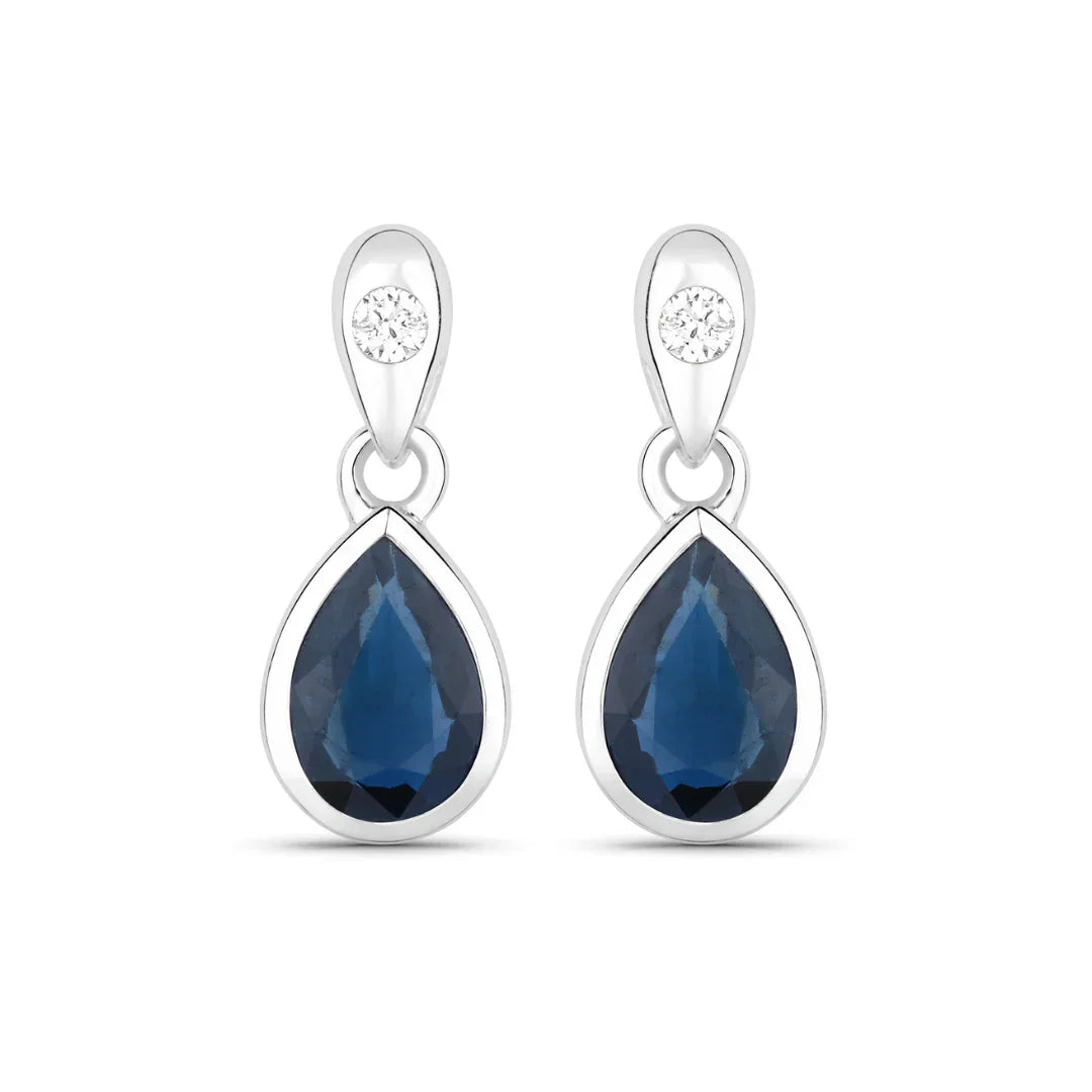 Genuine Blue Sapphire Diamond Dangle Earrings