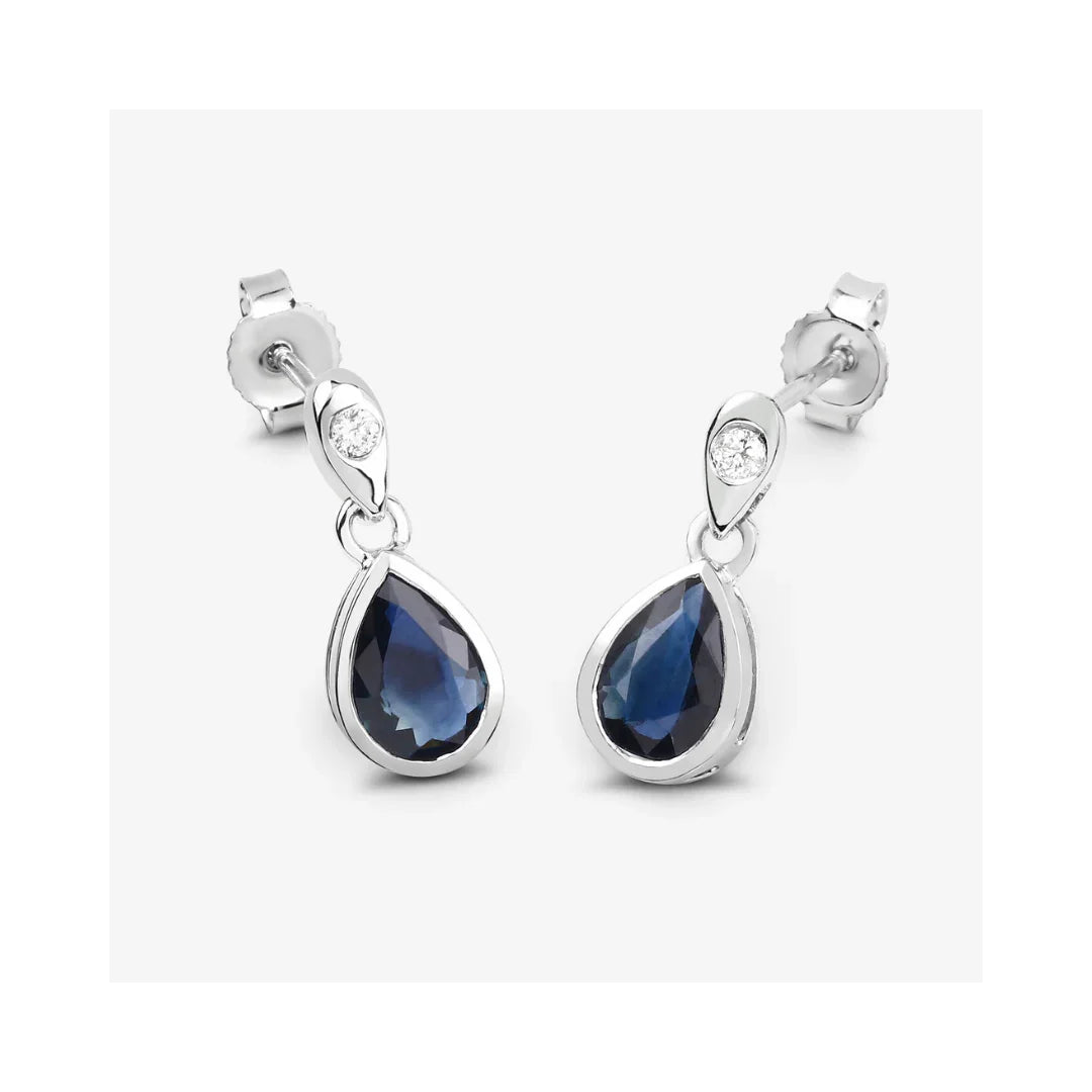 Genuine Blue Sapphire Diamond Dangle Earrings