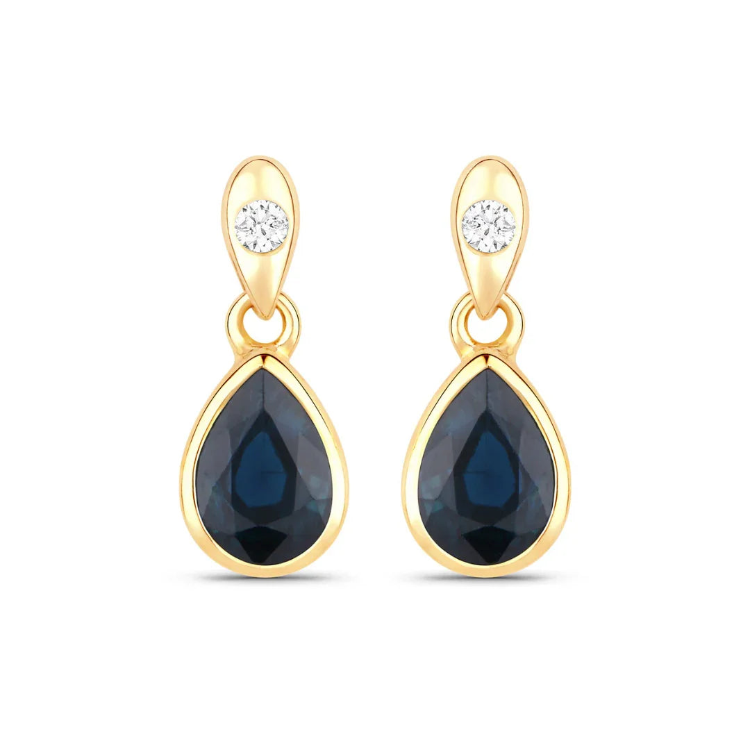 Genuine Blue Sapphire Diamond Dangle Earrings