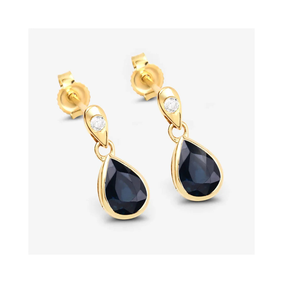 Genuine Blue Sapphire Diamond Dangle Earrings