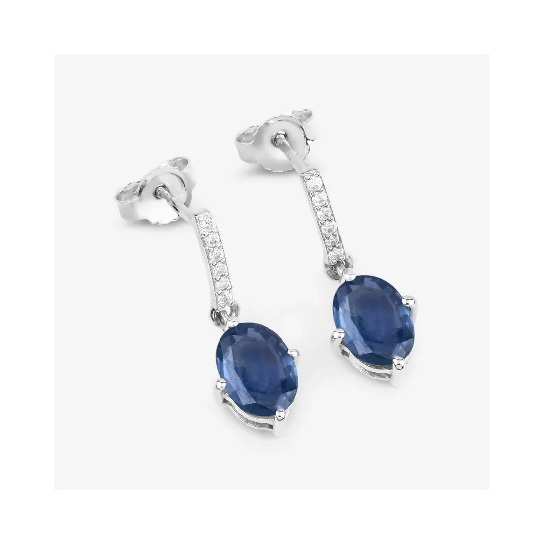 Genuine Blue Sapphire and Diamond 10K Gold Earrings