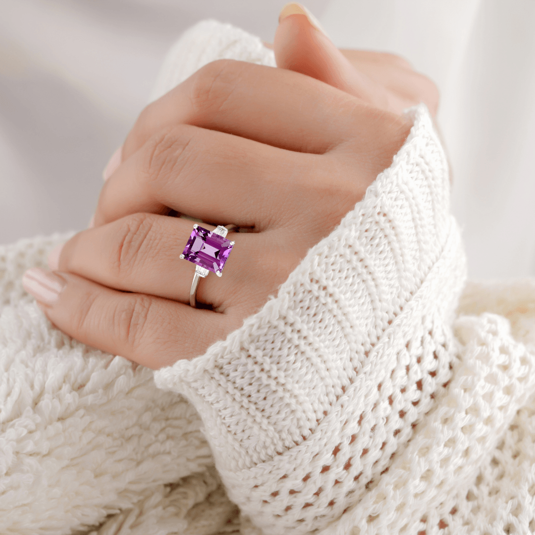 purple Amethyst Ring Large Amethyst Ring February Birthstone purple cocktail ring purple silver ring natural amethyst ring gift for her purple jewlery gift feb birthday gift purple statement match ring for gown purple amethyst gift ring gift for women