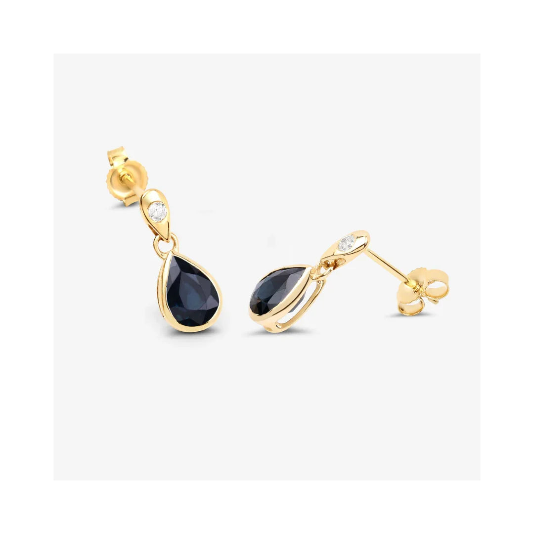 Genuine Blue Sapphire Diamond Dangle Earrings