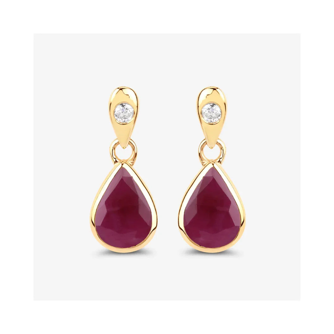 Genuine Ruby and Diamond Dangle 10K Earrings