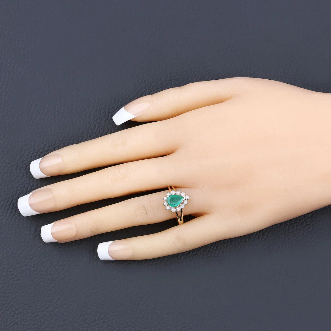 Genuine Zambian Emerald Diamond Halo Ring