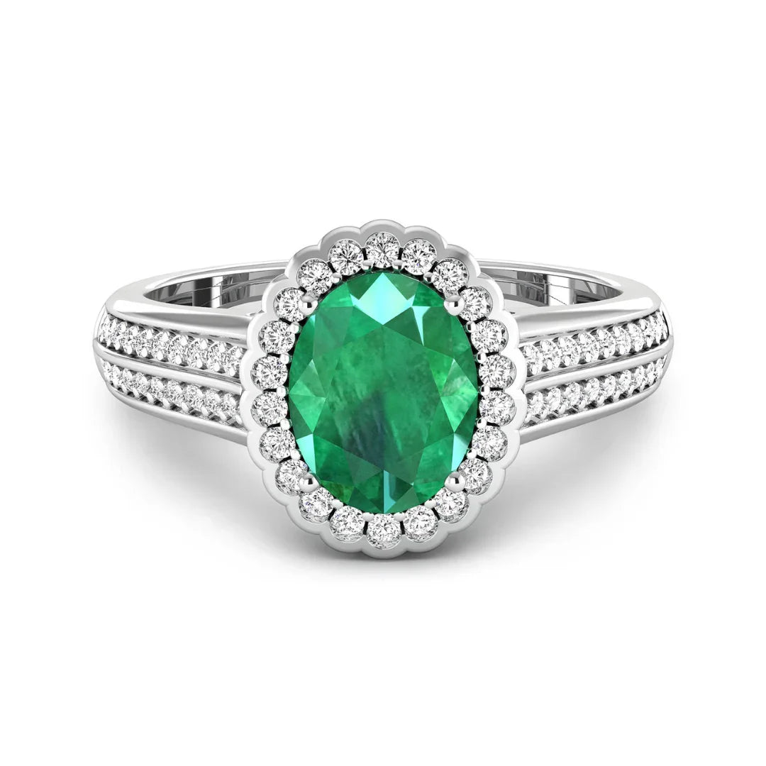 Oval Genuine Zambian Emerald and Diamond Bridge Ring
