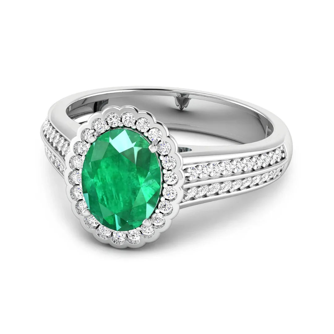 Oval Genuine Zambian Emerald and Diamond Bridge Ring