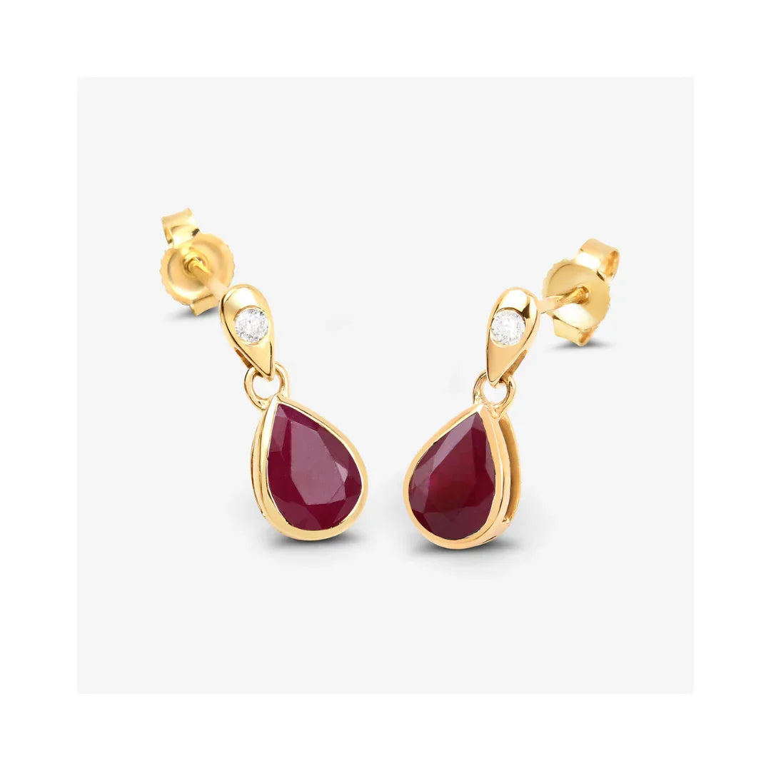 Genuine Ruby and Diamond Dangle 10K Earrings