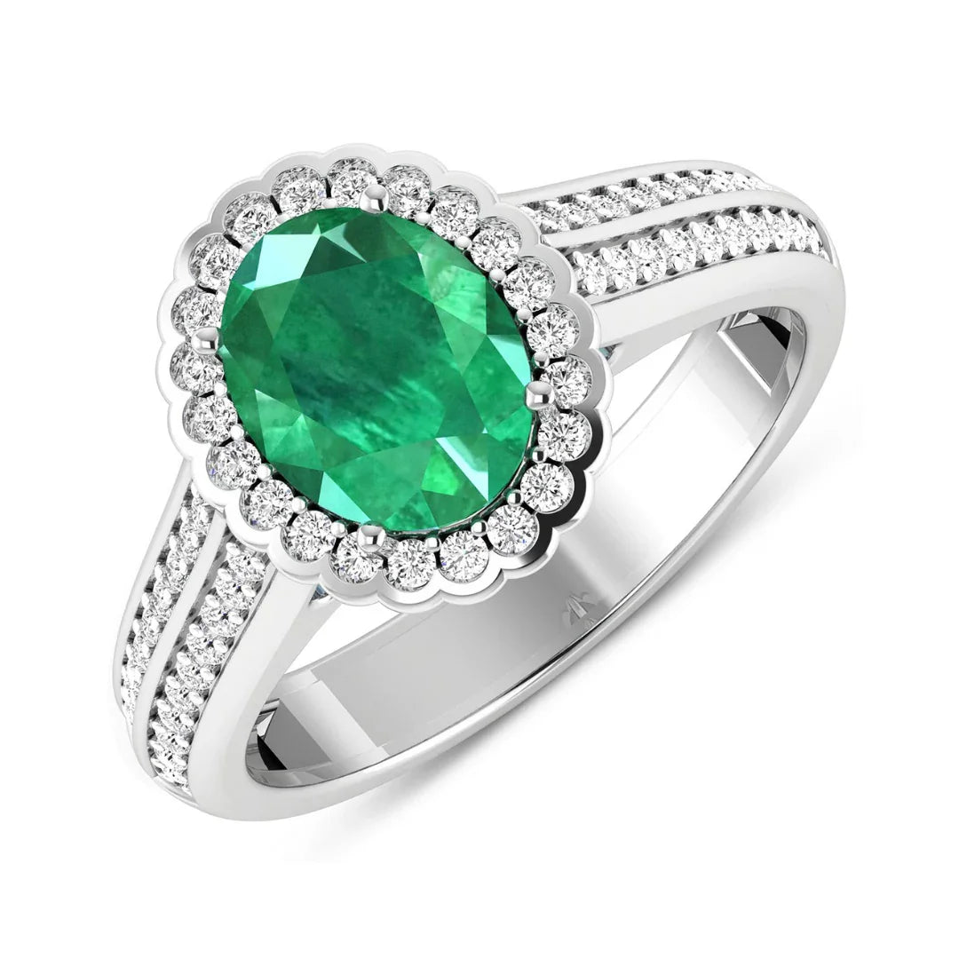 Oval Genuine Zambian Emerald and Diamond Bridge Ring
