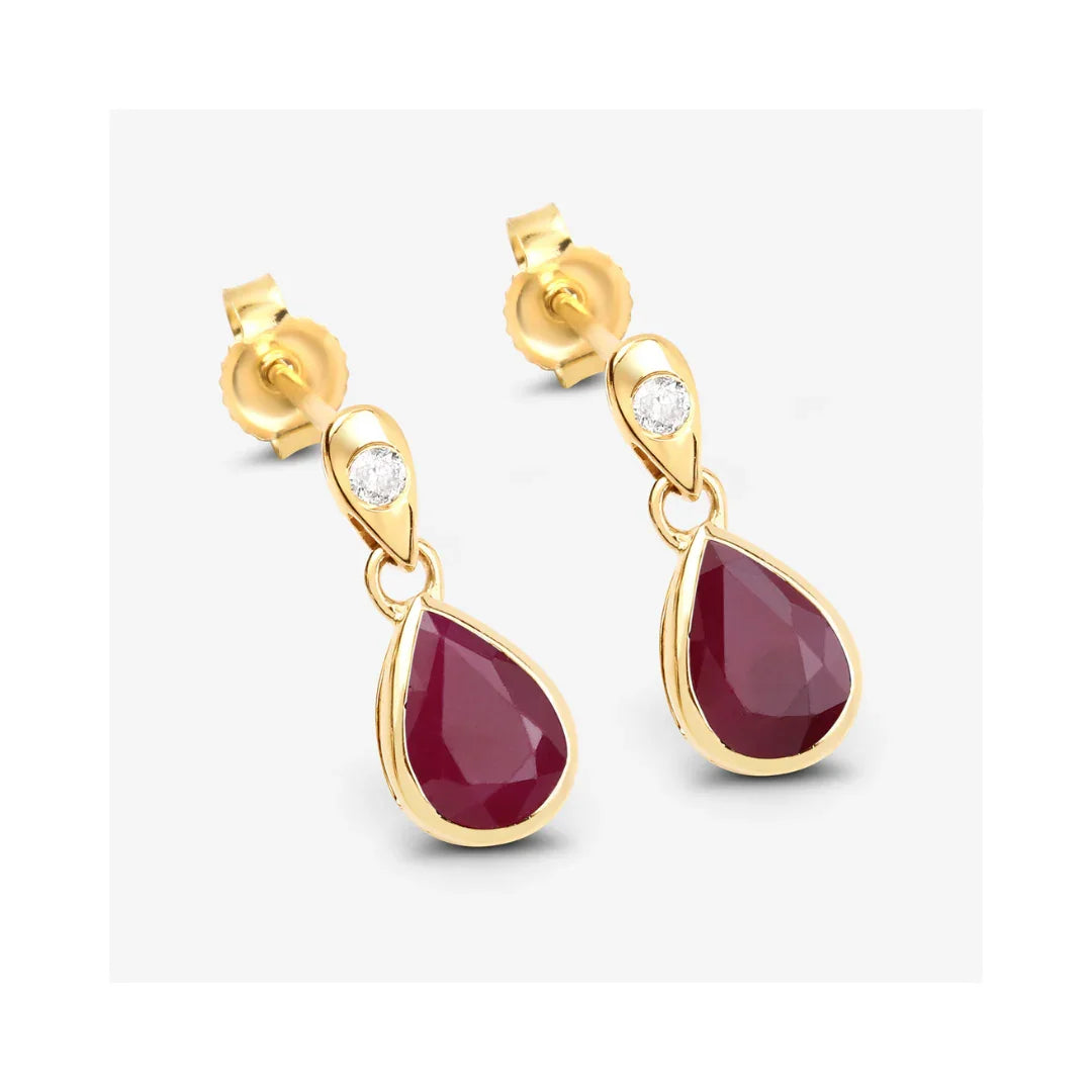Genuine Ruby and Diamond Dangle 10K Earrings