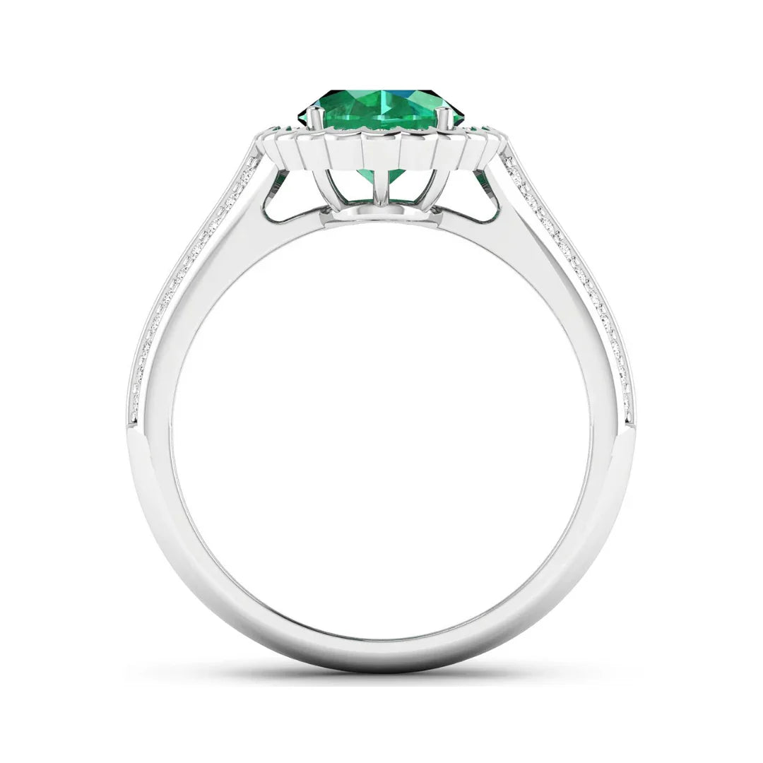 Oval Genuine Zambian Emerald and Diamond Bridge Ring