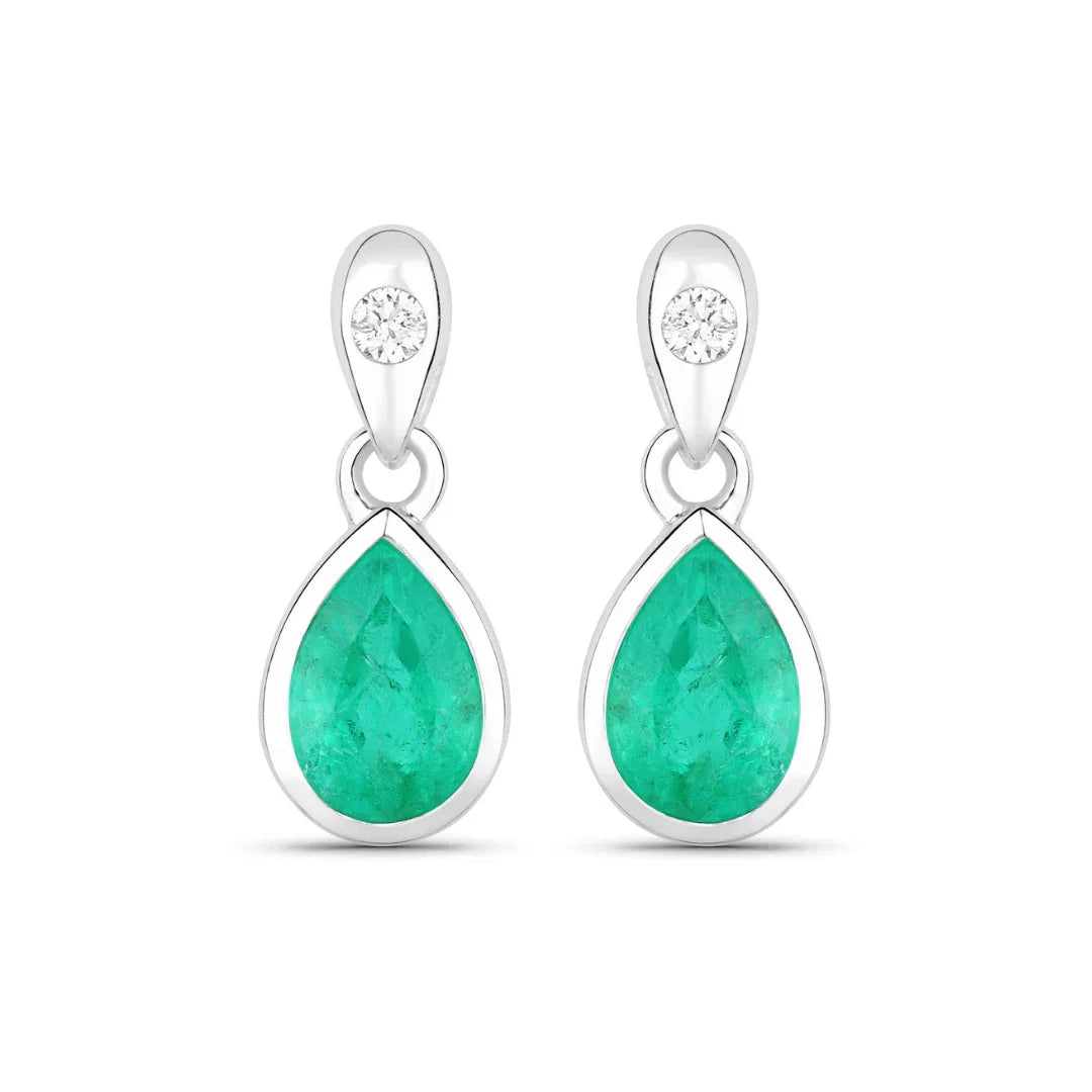 Genuine Zambian Emerald and Diamond Dangle Earrings