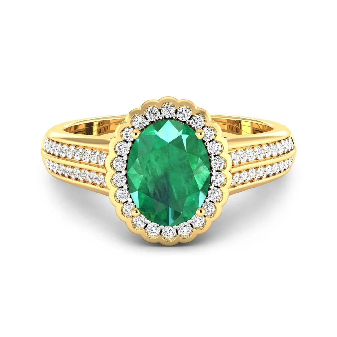 Oval Genuine Zambian Emerald and Diamond Bridge Ring