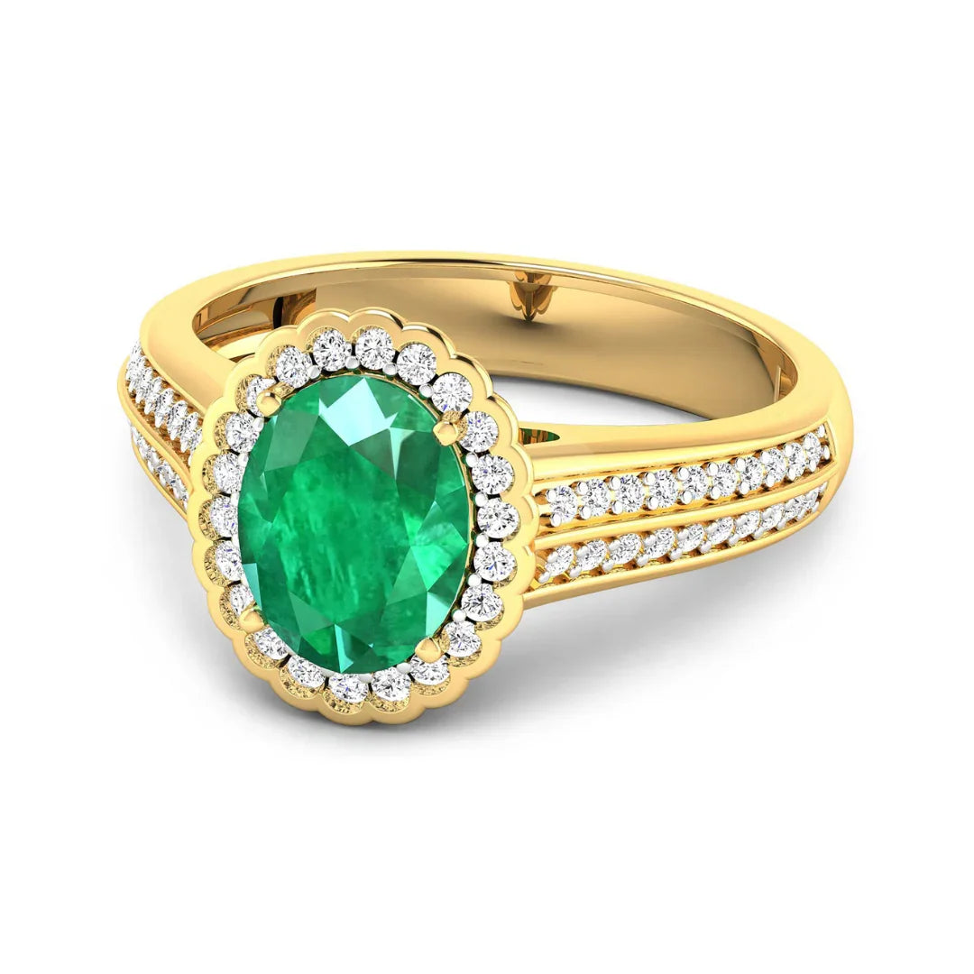 Oval Genuine Zambian Emerald and Diamond Bridge Ring
