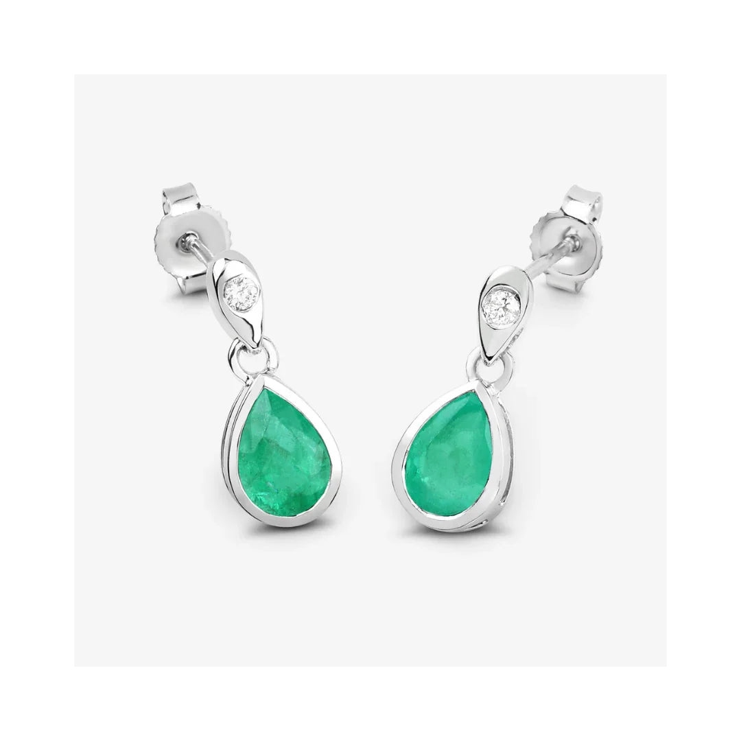Genuine Zambian Emerald and Diamond Dangle Earrings