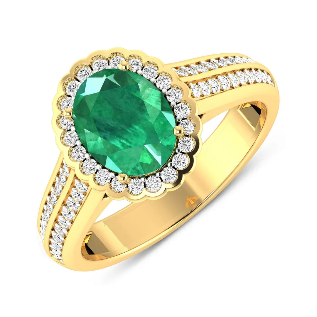 Oval Genuine Zambian Emerald and Diamond Bridge Ring
