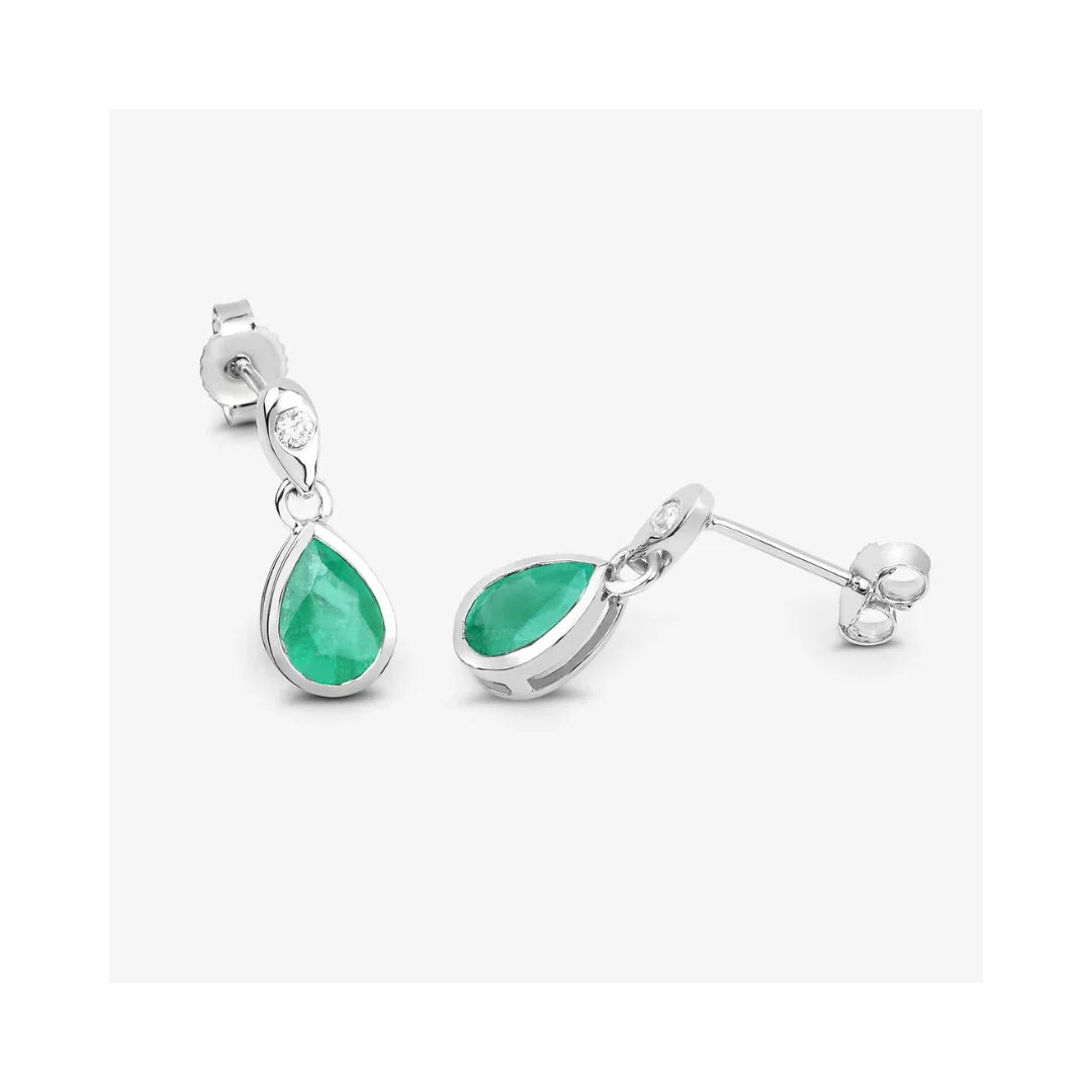 Genuine Zambian Emerald and Diamond Dangle Earrings