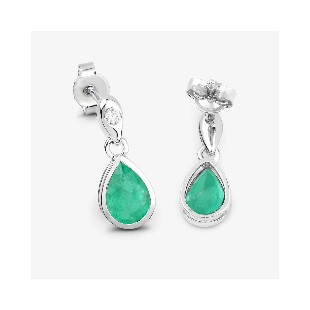 Genuine Zambian Emerald and Diamond Dangle Earrings