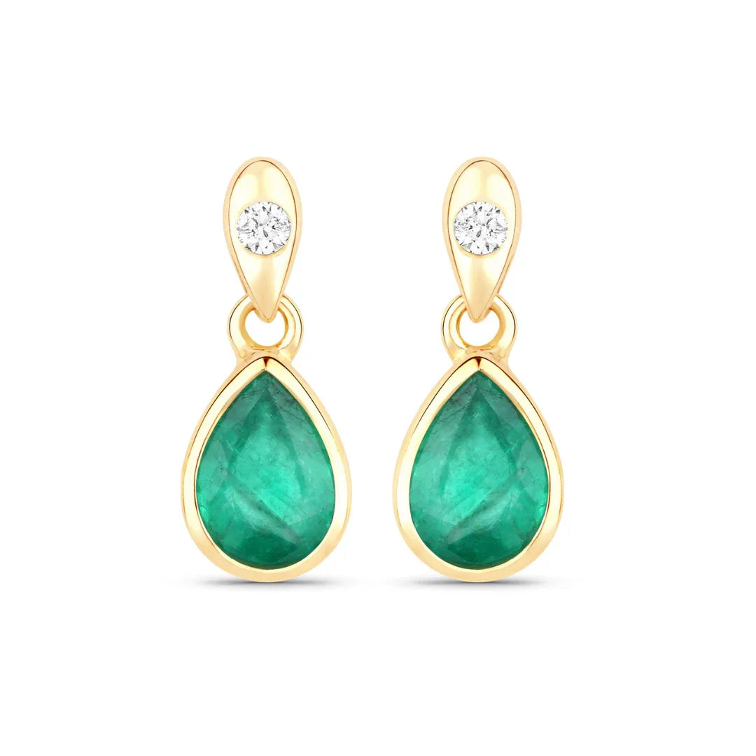 Genuine Zambian Emerald and Diamond Dangle Earrings