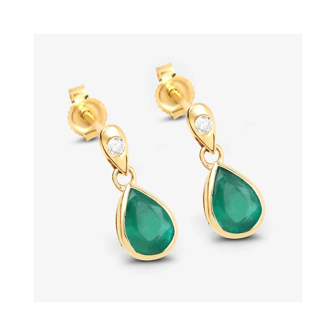 Genuine Zambian Emerald and Diamond Dangle Earrings