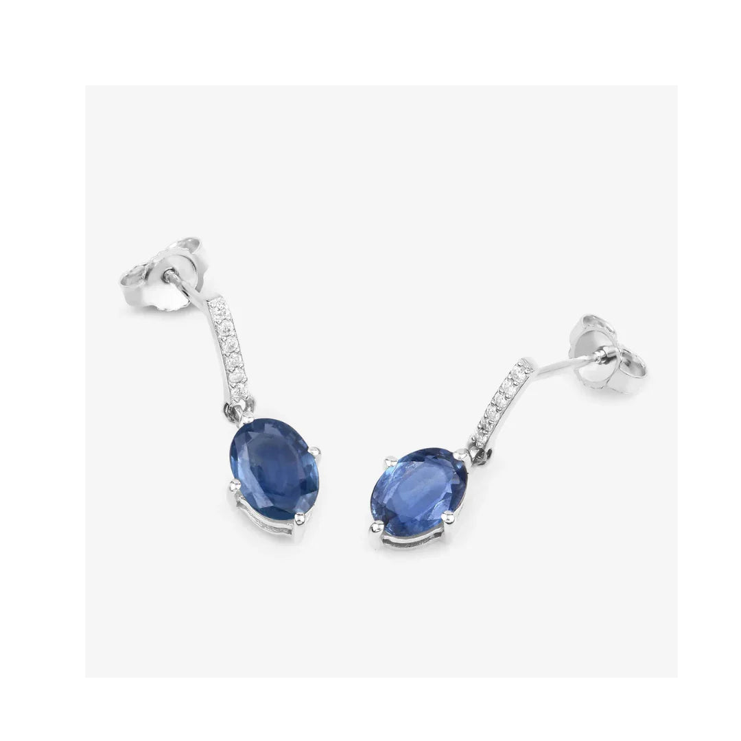 Genuine Blue Sapphire and Diamond 10K Gold Earrings