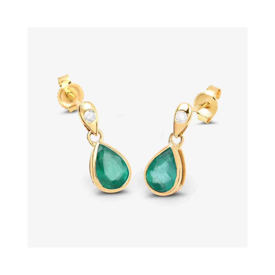 Genuine Zambian Emerald and Diamond Dangle Earrings