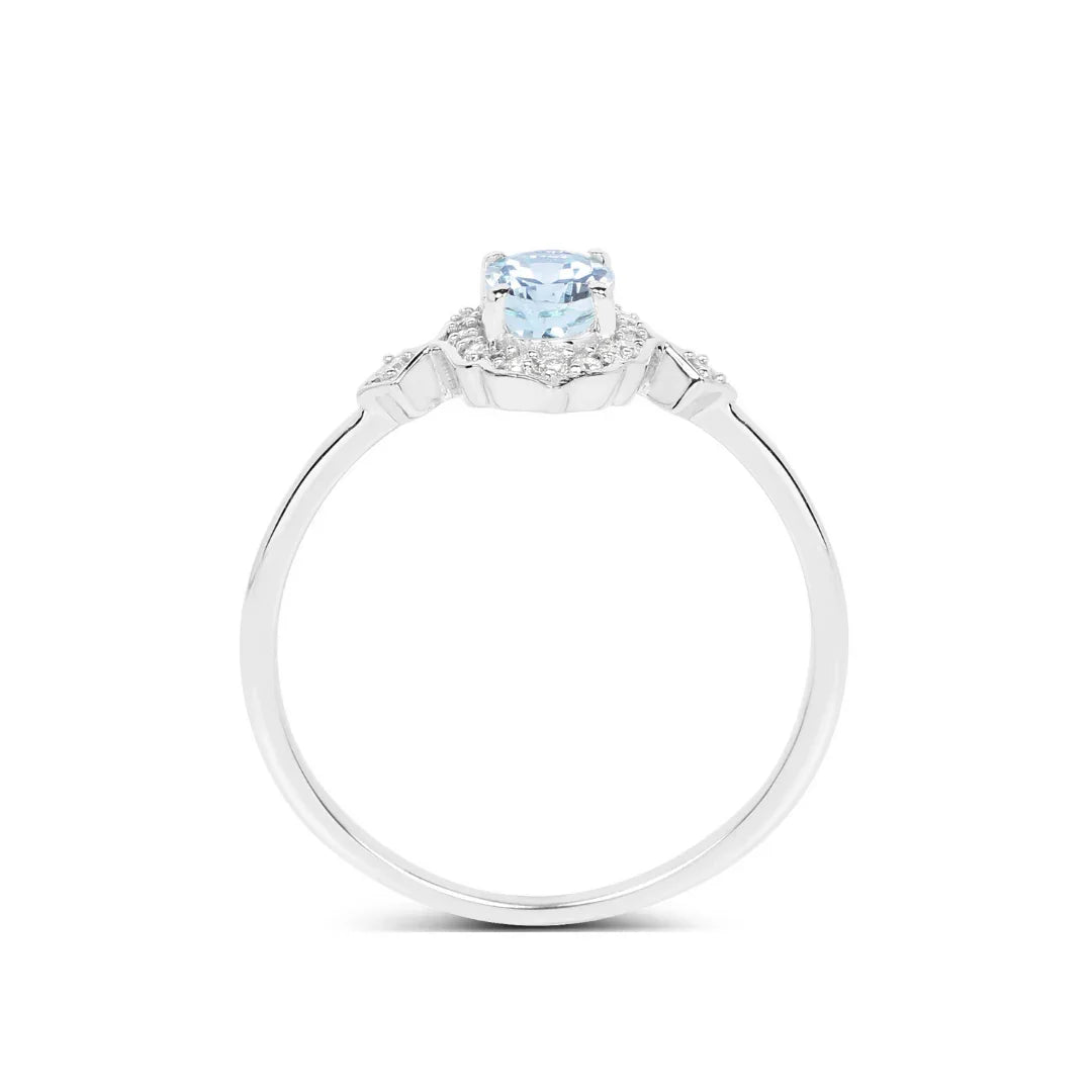 Blue oval Aquamarine Diamond Halo Ring