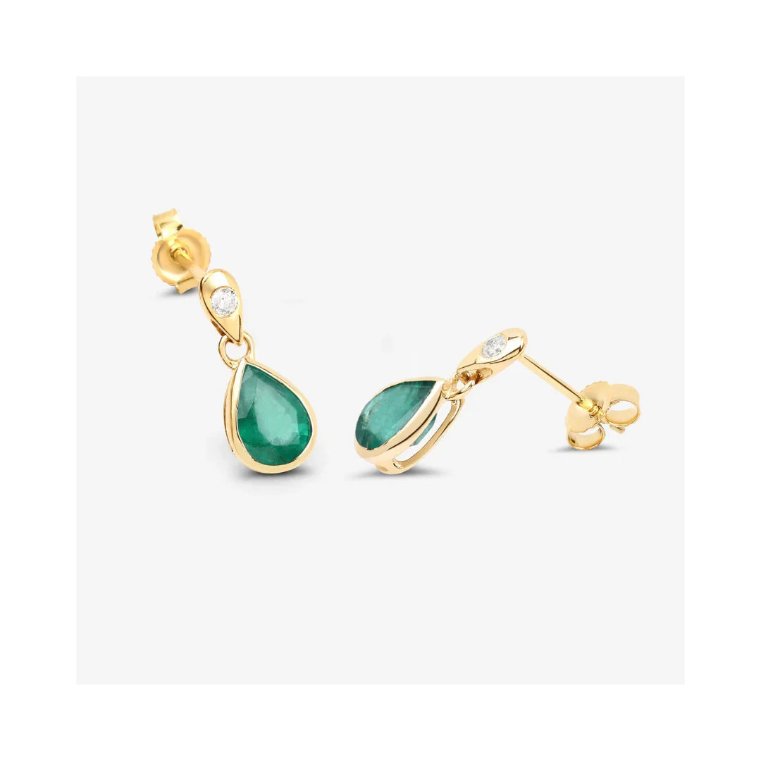 Genuine Zambian Emerald and Diamond Dangle Earrings