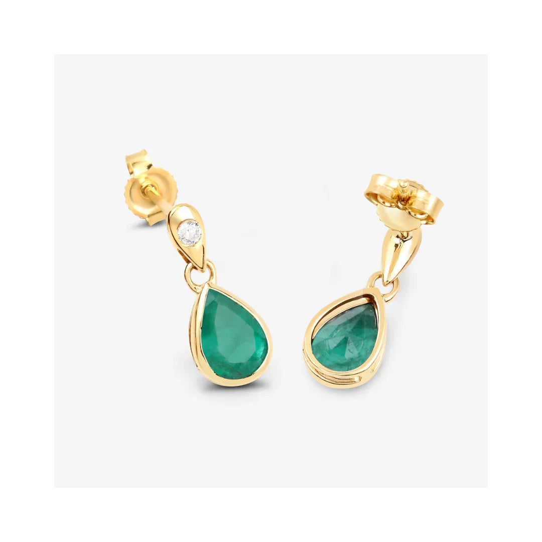 Genuine Zambian Emerald and Diamond Dangle Earrings