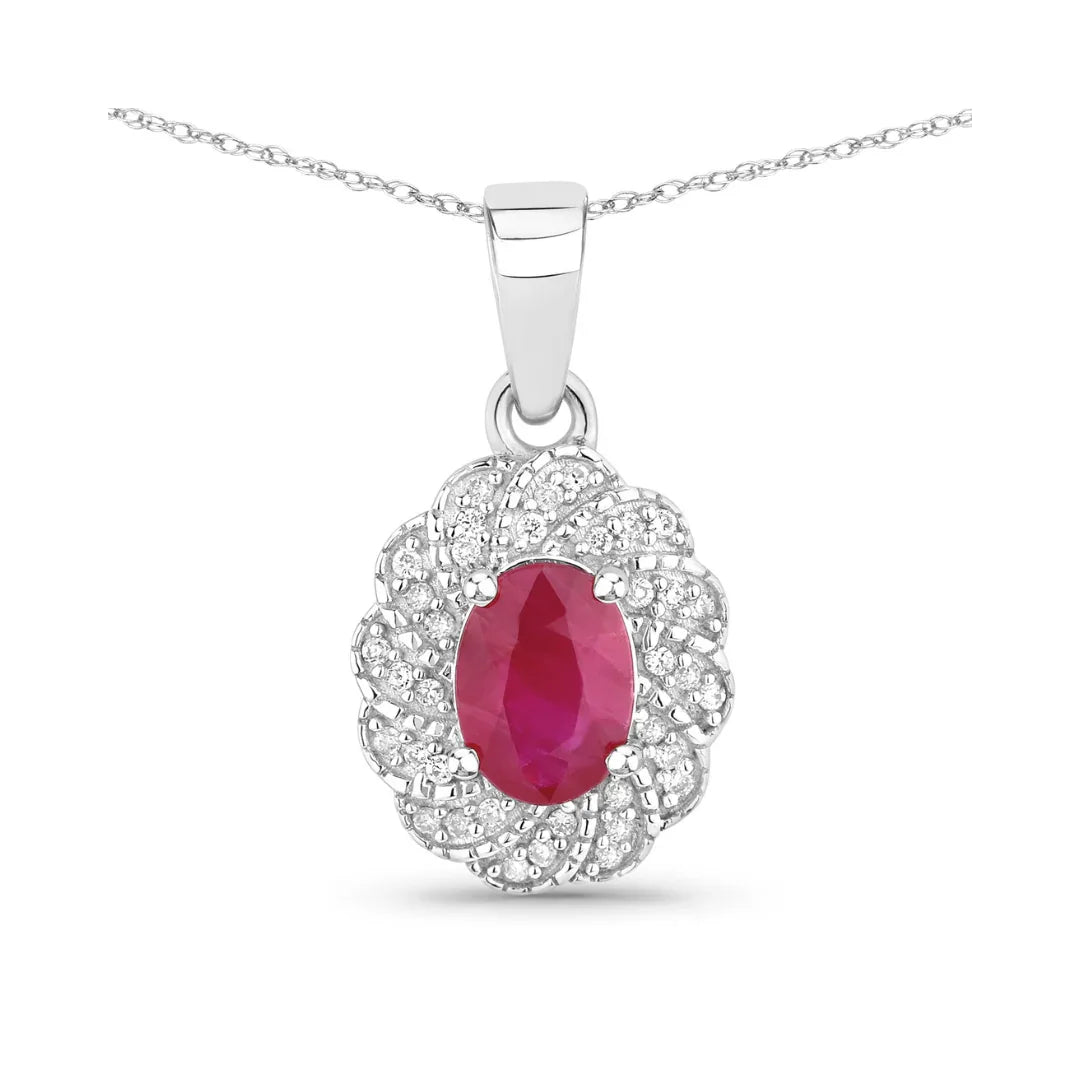 Genuine 10K Ruby and White Diamond Pendant
