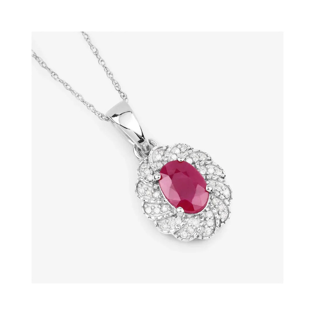 Genuine 10K Ruby and White Diamond Pendant