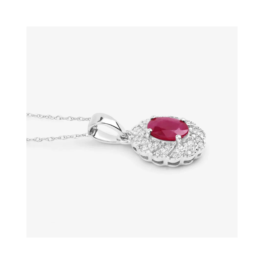 Genuine 10K Ruby and White Diamond Pendant