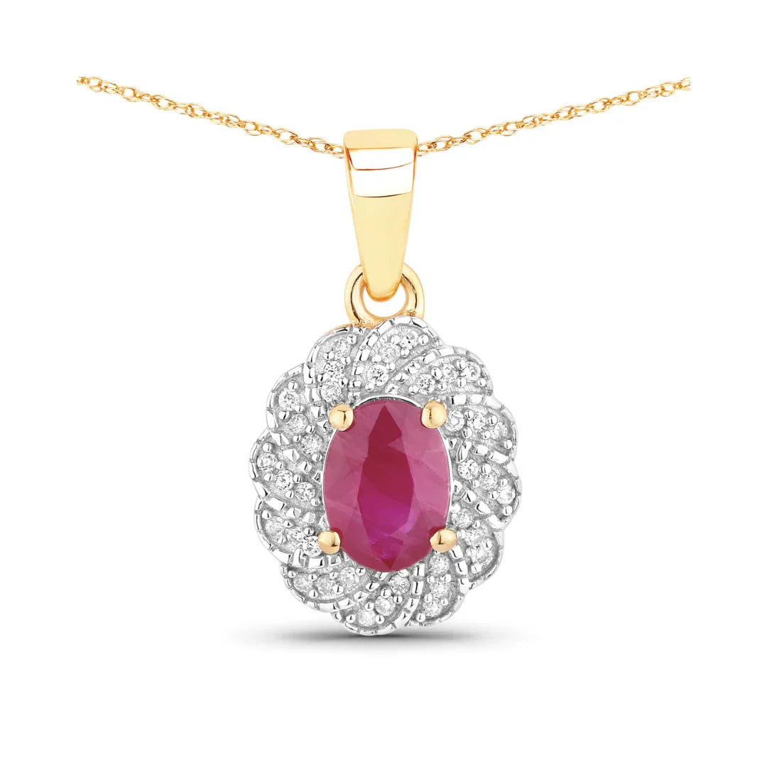 Genuine 10K Ruby and White Diamond Pendant