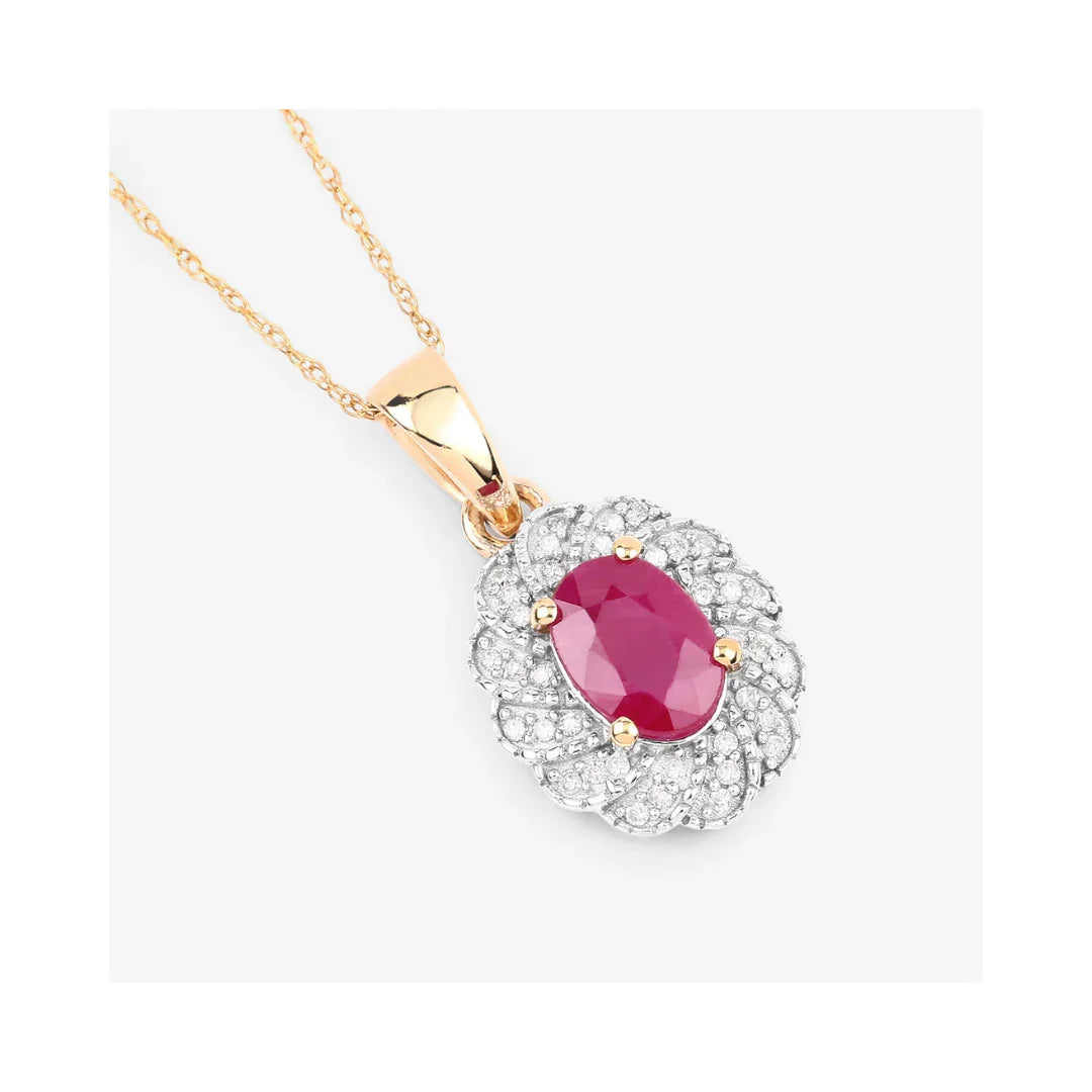 Genuine 10K Ruby and White Diamond Pendant