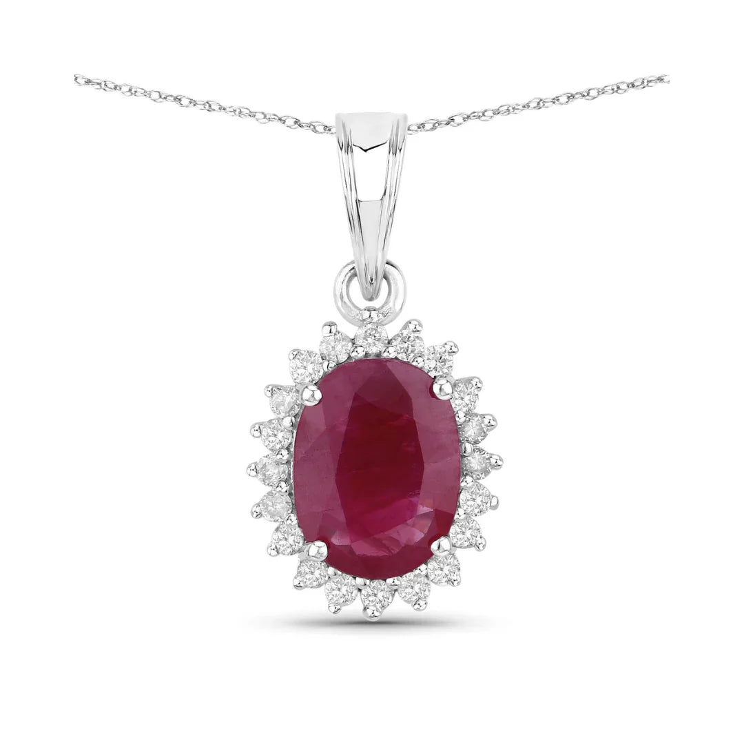 Genuine 10K Ruby and White Diamond Halo Pendant