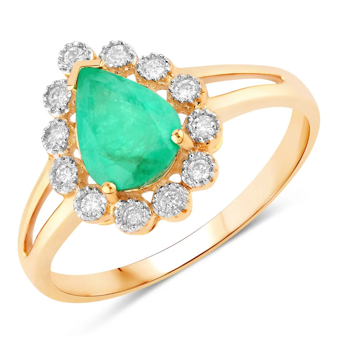 Genuine Zambian Emerald Diamond Halo Ring