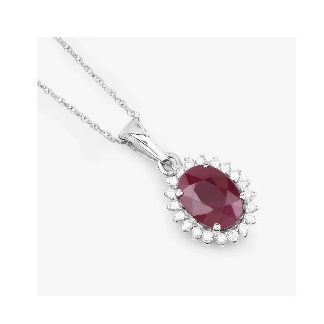 Genuine 10K Ruby and White Diamond Halo Pendant