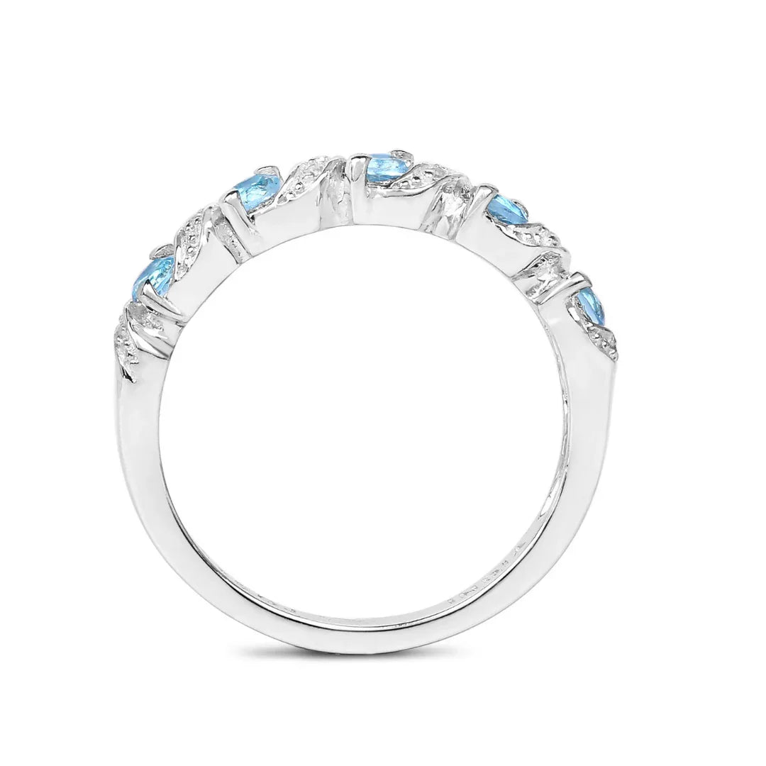 Genuine Swiss Blue Topaz 5 Stone Sterling Silver Ring