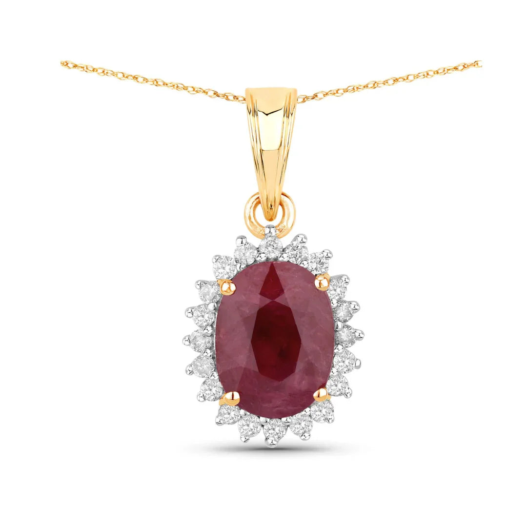 Genuine 10K Ruby and White Diamond Halo Pendant